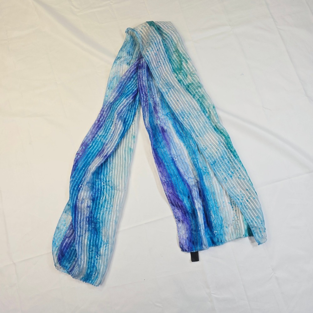 Women's Tie Dye Lace Stripe Scarf OS Blue Purple Mixed Texture Boho